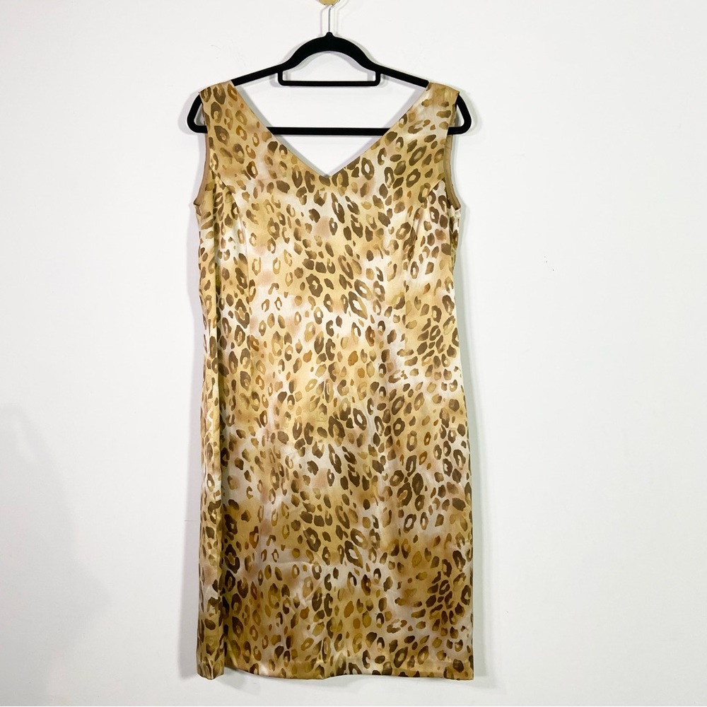 Vintage Blushe Impressions Silk Leopard Print Sleeveless V-Neck Sheath Dress